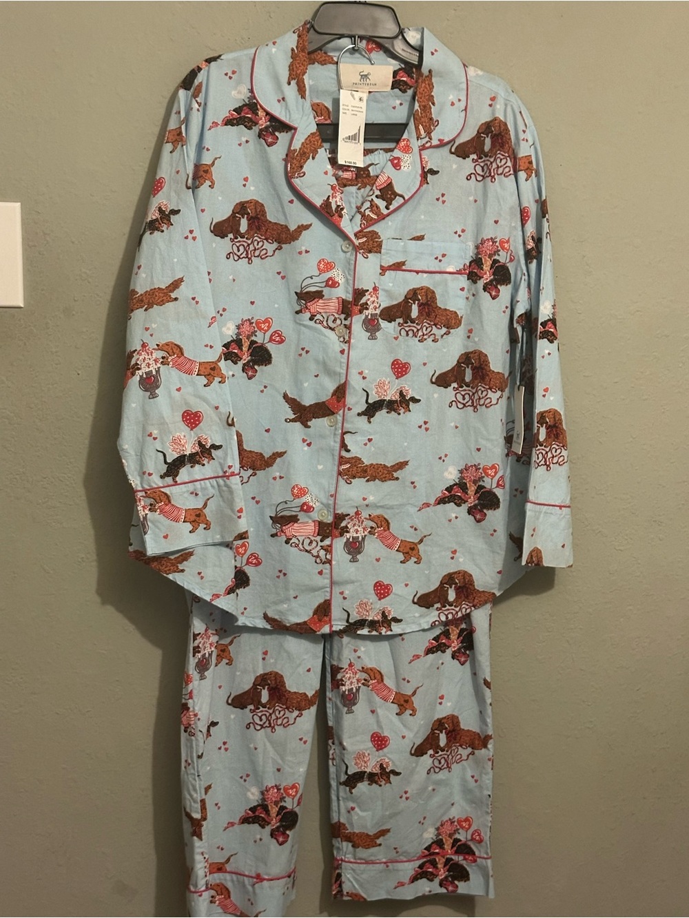 Printfresh 100% Organic Cotton Long PJ Set in Dachshund Date in pale blue - Picture 8 of 15